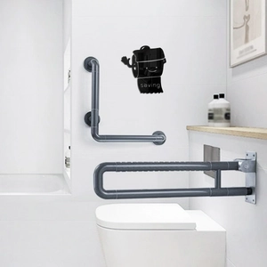 L-shaped and folding U-shaped grab bars in dark grey for elderly bathroom safety