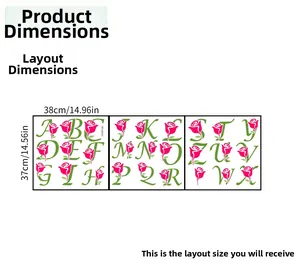Dimensions détaillées des stickers muraux alphabet fleuri avec roses roses pour chambre