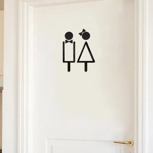 Modern black 3D acrylic restroom door sign with male and female symbols for wall decor