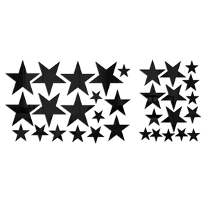 Dettaglio di adesivi murali a stella in acrilico nero da 1mm in varie dimensioni