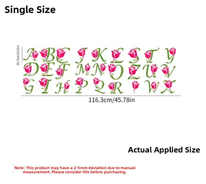 Guide des tailles des stickers alphabet floral affichant 10,7cm pour les lettres