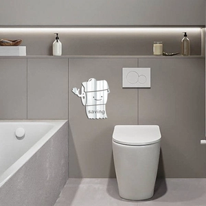 Creative Cartoon Toilet Paper Roll Mirror Wall Sticker Acrylic 3D Saving Smiley Face Decal For Bathroom Home Hotel Decor