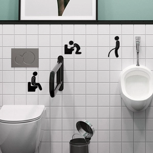 Creative 1mm thick 3D acrylic bathroom wall stickers featuring funny restroom icons