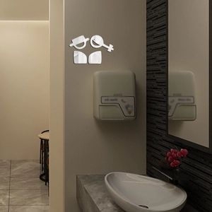 Silver mirror acrylic male and female restroom signs on marble bathroom wall decoration