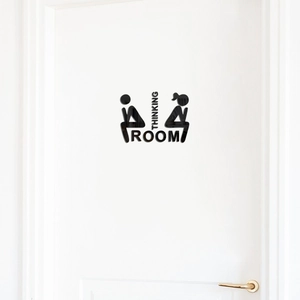 3D acrylic black Thinking Room toilet door sign with male and female seating silhouettes
