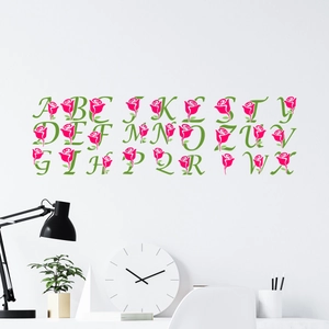 Stickers Muraux Alphabet Anglais Design Fleur de Rose Décalcomanies Murales en PVC Autocollantes pour Chambre Salon Décoration