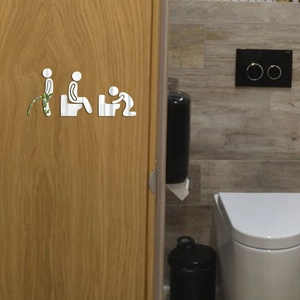 Silver mirror acrylic toilet stickers showing different human postures for bathroom decor