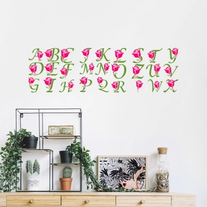 Stickers muraux alphabet fleuri avec 26 lettres et roses pour déco chambre d'enfant