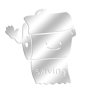 Close-up of silver mirror acrylic wall sticker with saving text and a smiling face icon