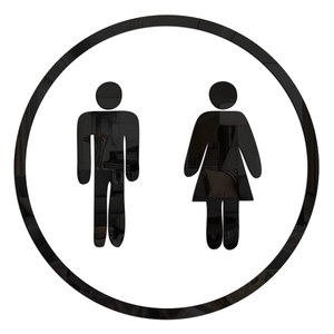 Mirror black acrylic circular bathroom wall sticker with male and female icons