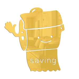 Close-up of golden acrylic mirror wall sticker featuring a cute cartoon paper roll design