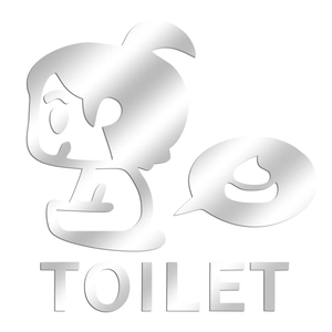 Macro view of silver 3D acrylic toilet sign with creative figure and toilet text