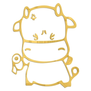 Close-up of a 3D golden mirror acrylic wall sticker featuring a minimalist cartoon ox design
