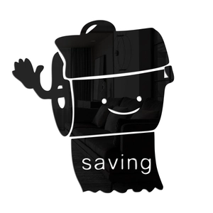 Black acrylic 3D wall sticker with toilet paper roll design and saving text