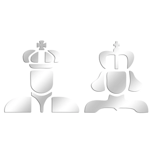 Macro detail of 3D mirror acrylic King and Queen silhouette wall stickers in silver
