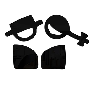 Creative black acrylic 3D restroom wall mirror signs with hat and female symbols