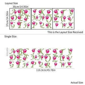 Stickers muraux alphabet avec 26 lettres décorées de roses roses et vignes vertes