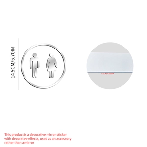 Silver 1mm acrylic restroom mirror sign featuring male and female symbols for bathroom doors