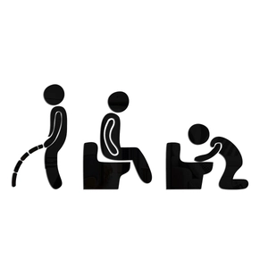Mirror black 3D acrylic restroom wall stickers featuring creative toilet silhouette icons