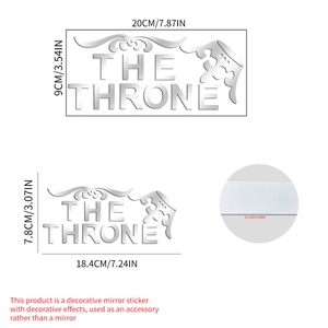 Sticker mural en acrylique argenté 1mm avec texte The Throne et couronne pour salle de bain
