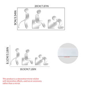 3D silver acrylic mirror wall stickers showing creative bathroom figures in silver finish