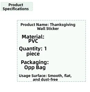 Specifications for Thanksgiving PVC wall stickers showing material and usage guide