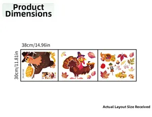 Detailed size chart for Thanksgiving window stickers showing layout size 38x30cm