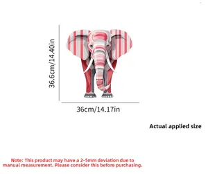 Dimensions détaillées du sticker mural éléphant nordique à rayures rouges et roses