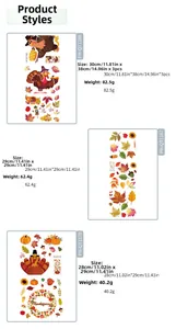 Detailed dimensions of Thanksgiving window stickers with turkey and maple leaf patterns