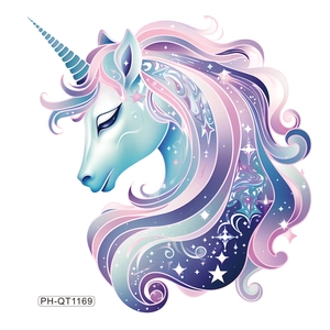 Unicorn wall decal with colorful mane and stars for children's bedroom decor