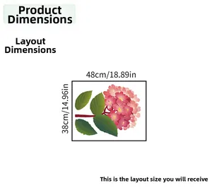 Dimensions détaillées de la planche de stickers muraux avec fleurs roses adhésives