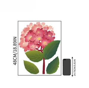 Comparaison de taille du sticker mural d'hortensia rose montrant les dimensions réelles