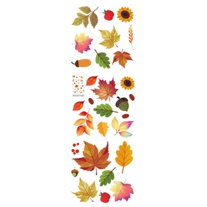 Detailed sheet showing assorted autumn maple leaves, acorns and sunflower window stickers