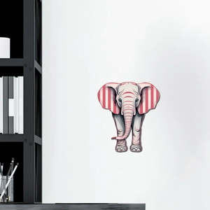 Sticker mural éléphant nordique avec oreilles rayées rouges pour déco chambre enfant