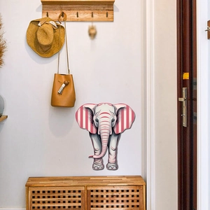 Sticker mural détail éléphant avec oreilles rayées roses pour décor de chambre