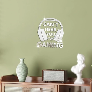 Sticker Mural Miroir en Acrylique Créatif Slogan Casque de Jeu pour Décoration de Salle de Gamer Art DIY Amovible