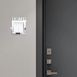 Mirror silver acrylic wall sticker with HOME cutout for double switch decor