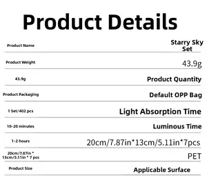 Detailed specifications for 402pcs PET glow in the dark moon and star wall stickers