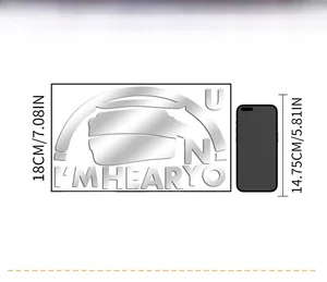 Sticker mural miroir acrylique argenté comparaison de taille 18cm à côté d'un smartphone