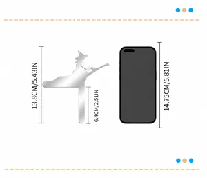 Größenvergleich von Silberne Hexe Wandtattoo mit Maßen im Vergleich zu einem Smartphone