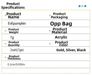 Detailed size and material specification chart for pumpkin acrylic wall stickers