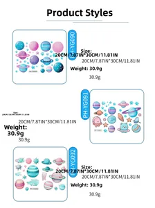Luminous space planet stickers dimensions 20x30cm and details of cartoon star designs