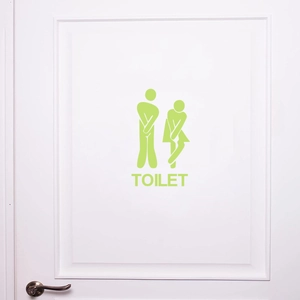 Leuchtender lustiger Toilettentüraufkleber mit hellgrünen männlichen und weiblichen Silhouetten
