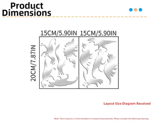 Tableau des tailles pour stickers muraux dinosaures montrant 15x20cm par feuille