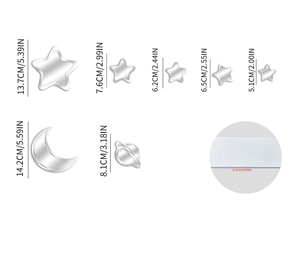 Detailed size specifications for star and moon 1mm thick acrylic mirror wall stickers