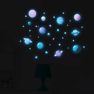 Glow In The Dark Planet Wall Stickers Luminous Star Space Astronaut PVC Wall Decals For Children Bedroom Living Room Decor