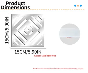 Detailed dimensions of 15cm geometric hollow mirror acrylic wall sticker with thickness view