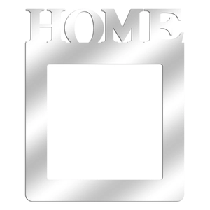 Close-up of silver mirror acrylic light switch cover with HOME letter cutout design