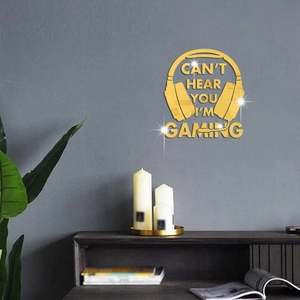 Sticker mural casque en acrylique miroir doré avec slogan de jeu pour chambre