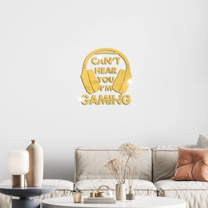 Sticker mural en acrylique miroir doré avec casque et citation pour déco gaming